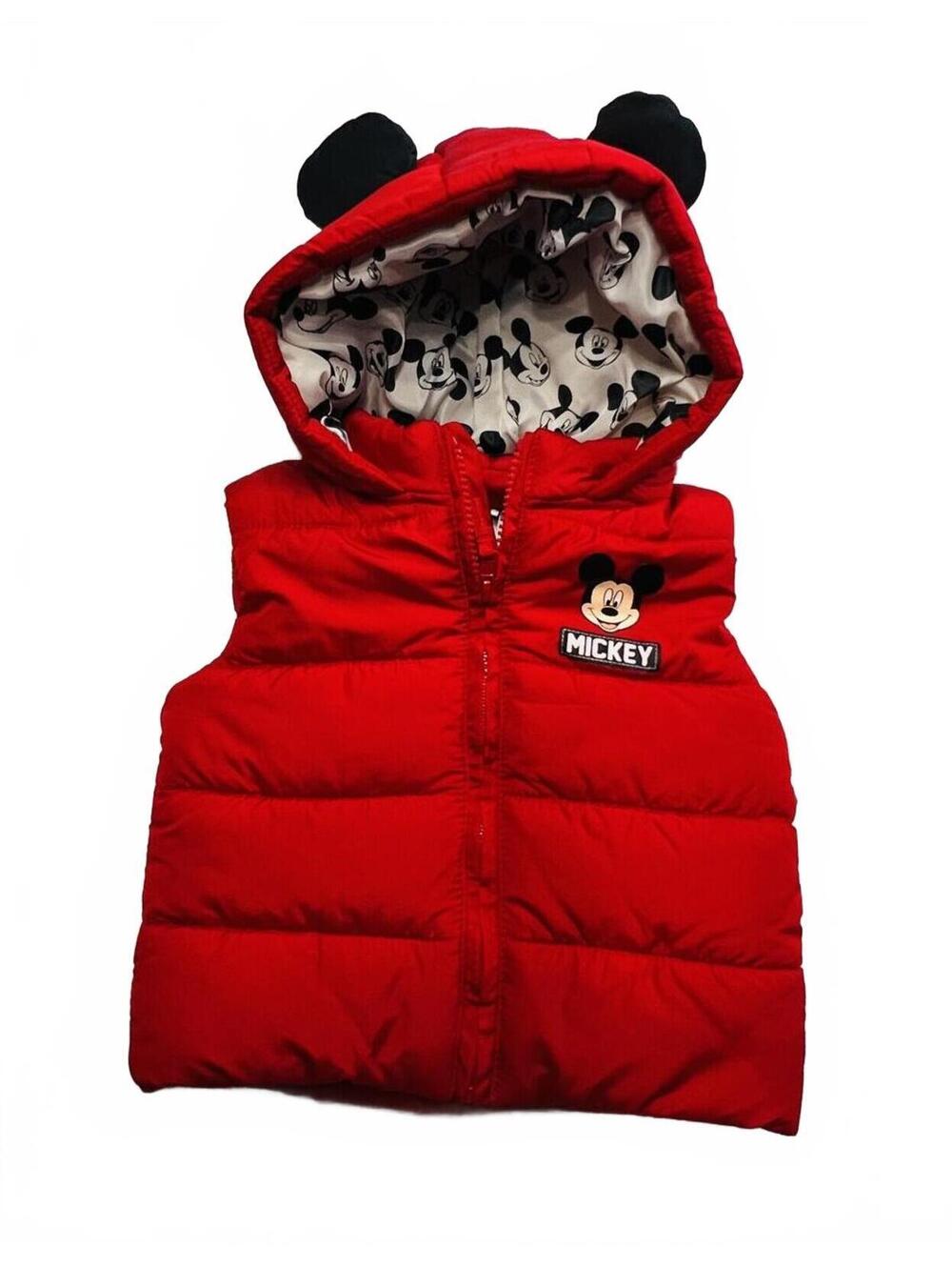 Disney Mickey Mouse Red Puffer Vest | Ear Hood Kids | Disneycore 9-12 Mo.